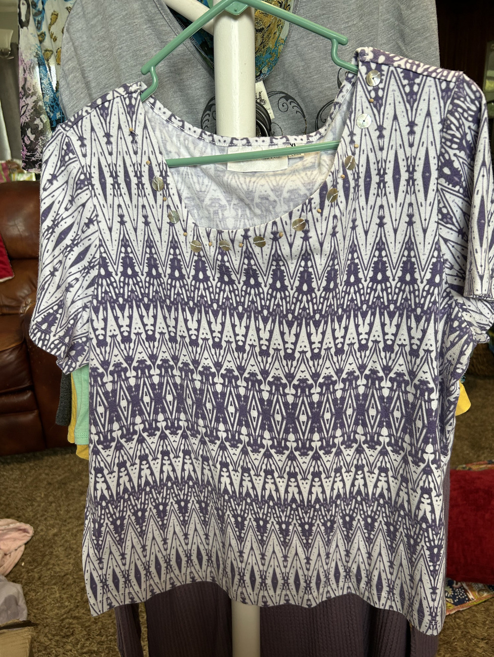 Rebecca Malone XL Cotton-Polyester Patterned Short Sleeve Top